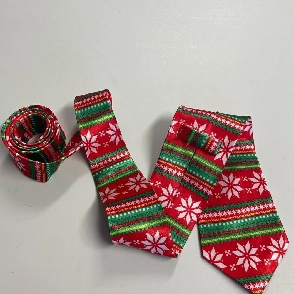AMSCAN,INC., CHRISTMAS TIE, Ribbon&Snowflakes, 58X3.5, red, white, green‎